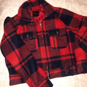 Rustic style flannel jacket - red&navy